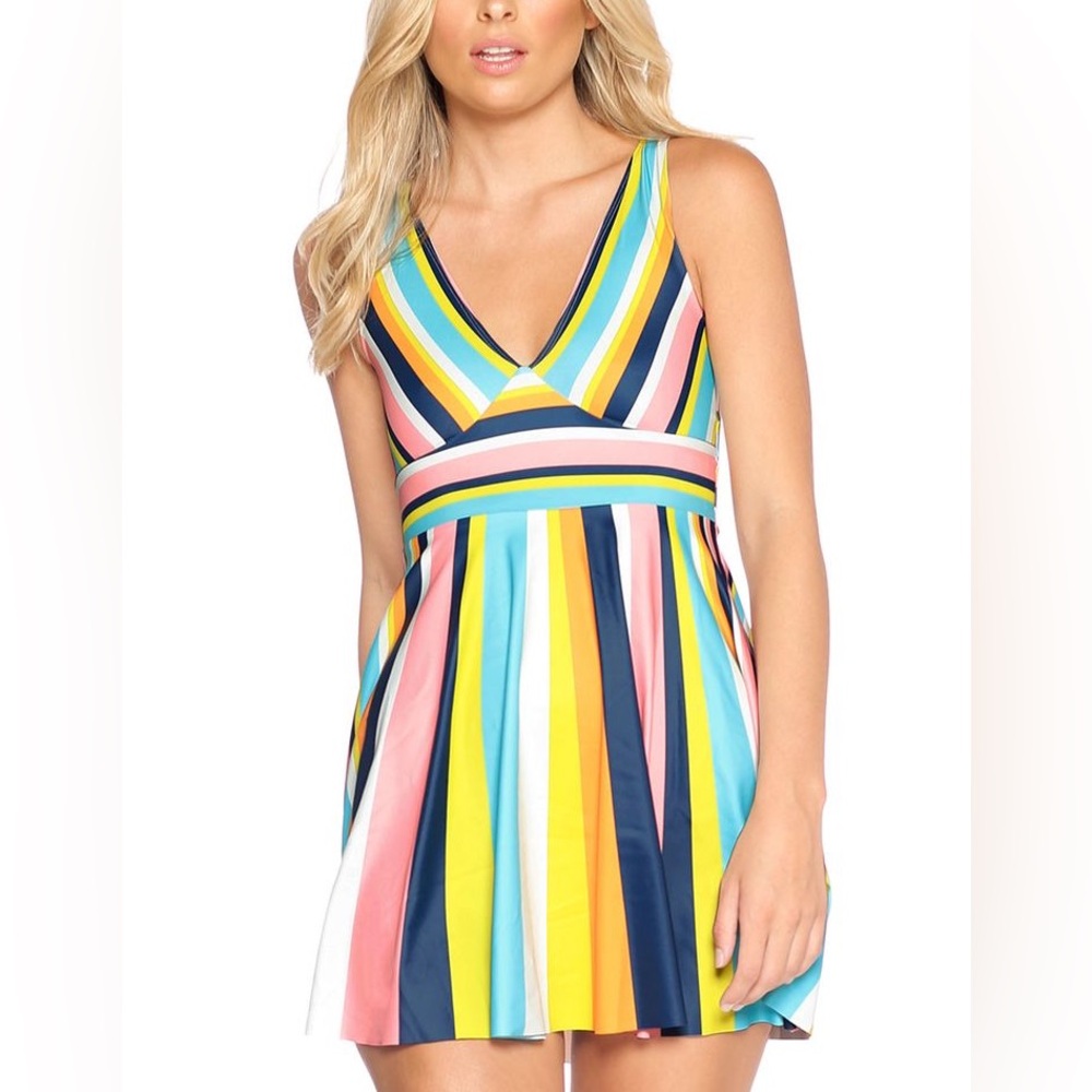 BlackMilk Marilyn Ice Cream Cake Striped‎ V-Neck Dress - Women’s Large